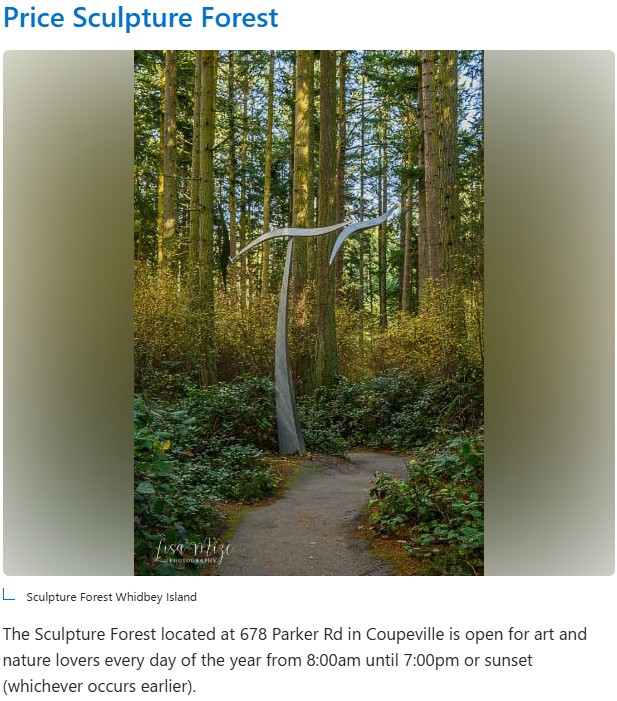 Explore Washington State article 4 Unique Places on Whidbey Island features Price Sculpture Forest