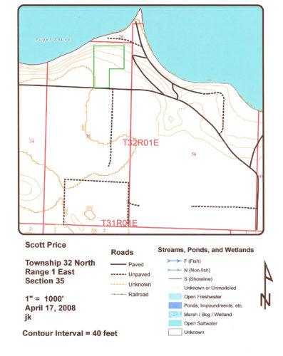 DNR contours map with approximate parcel overlay