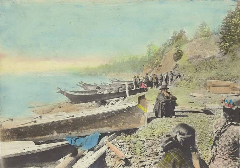 1895 Skagit Indian Native American canoes on Coupeville Penn Cove