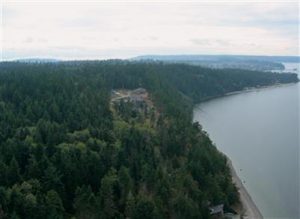 Aerial view looking west over property toward Coupeville
