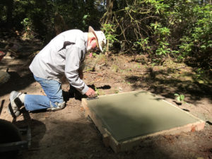 Ken Price working on first concrete sculpture plinth at Price Sculpture Forest
