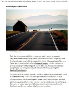 Seattle PI Article on scenic detours and serene retreats to take in the PNW and beyond this fall