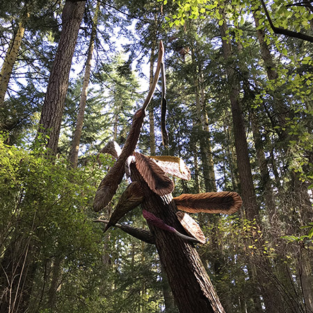 Sculptor Pat McVay Icarus Was Here at Price Sculpture Forest park garden Coupeville Whidbey Island