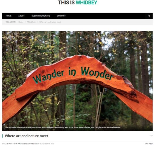 This Is Whidbey article Where Art and Nature Meet intro photo features Price Sculpture Forest