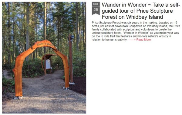Eat Play Sleep Travels with Sue Frause article Wander in Wonder Take a Self-guided Tour at Price Sculpture Forest intro