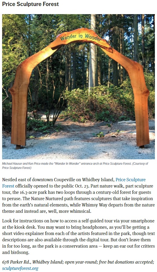 Seattle Times article Six Western Washington Outdoor Sculpture Gardens to Visit to Get Your Art Fix including Price Sculpture Forest