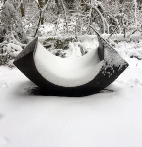MacRae Wylde Inside Out 14 and 15 in snow at Price Sculpture Forest park Coupeville Whidbey Island