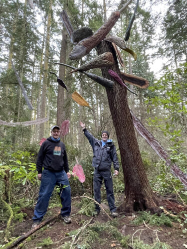 Pat McVay and Scott Price at Pat's new expansion of Icarus Was Here at Price Sculpture Forest