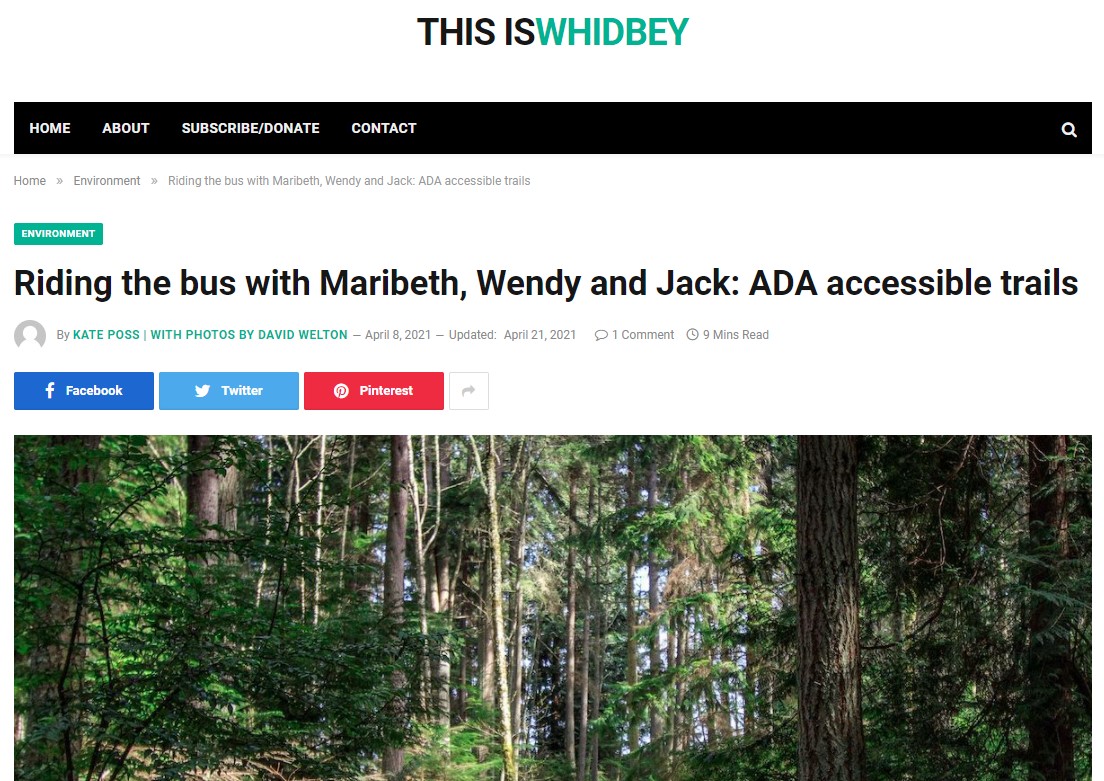 This Is Whidbey article intro ADA accessible trails includes Price Sculpture Forest