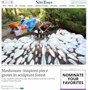 Whidbey News-Times article Mushroom-Inspired Piece Grows in Sculpture Forest about Jenni Ward Spore Patterns intro
