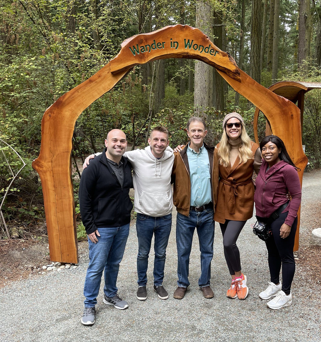 The Jet Set travel TV show hosts and videography crew with Scott at Price Sculpture Forest