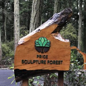 Ken Price's park entrance sign at Price Sculpture Forest