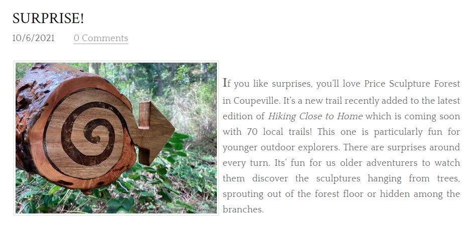 Hiking Close To Home Surprise article intro about Price Sculpture Forest