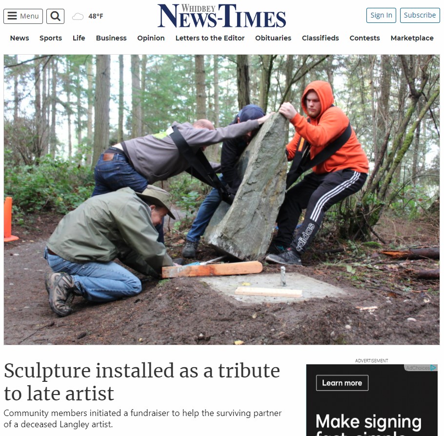 Whidbey News Times article intro by Karina Andrew Sculpture Installed as a Tribute to Late Artist - at Price Sculpture Forest