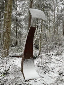 Cosmic Sail by Bill Wentworth in snow at Price Sculpture Forest