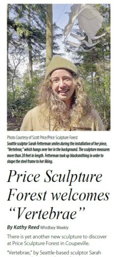 Whidbey Weekly article Price Sculpture Forest Welcomes Vertebrae by Sarah Fetterman
