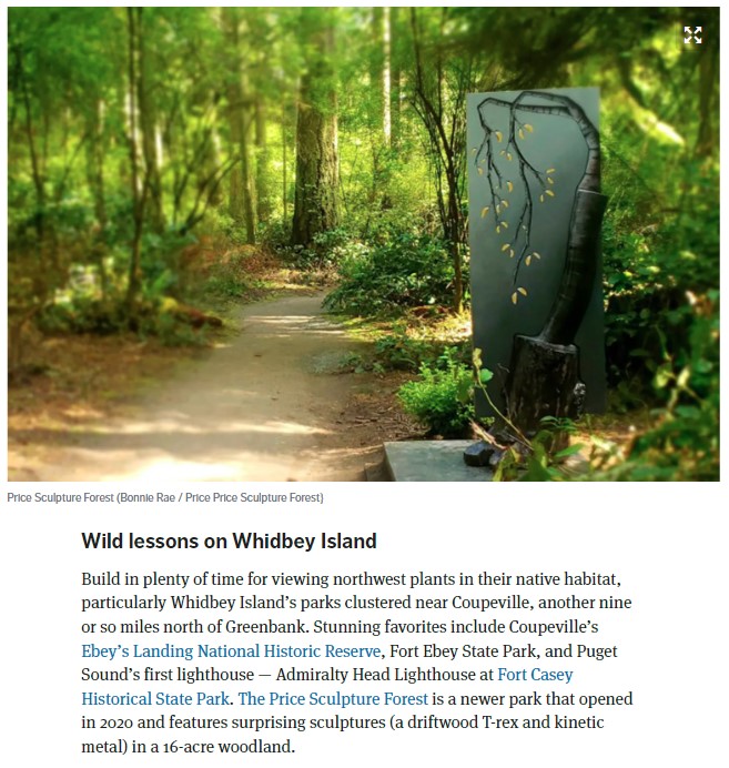 The Seattle Times article Whidbey Island Rural Life And Respite recommends Price Sculpture Forest