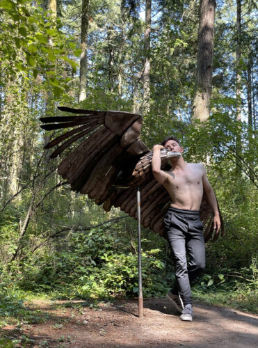 Hutch Hagendorf dancing at Soaring Eagle by Greg Neal at Price Sculpture Forest