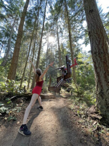 Kaelyn Lefferts dancing at Stevo's Dream: The Ultimate Flying Machine by MacRae Wylde at Price Sculpture Forest