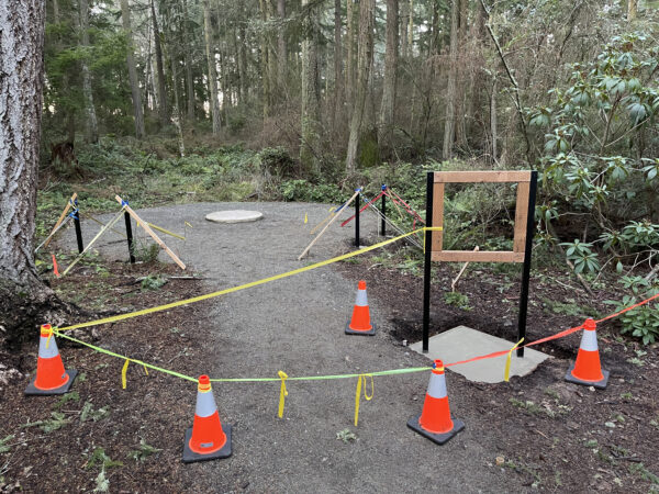 Augmented Reality sign post bases solidifying at Price Sculpture Forest