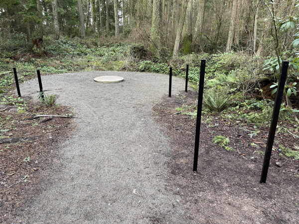 Augmented Reality sign posts in place before signs at Price Sculpture Forest