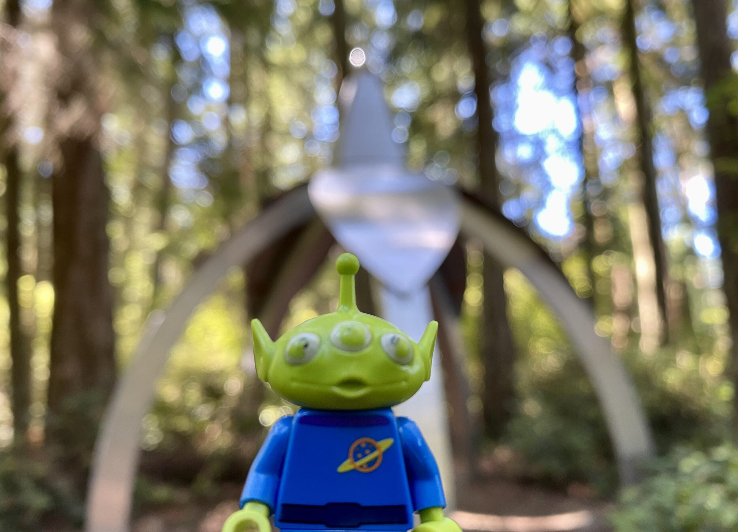 Pentillium by Gary Gunderson with Lego figure at Price Sculpture Forest - photo by Jay Epelman