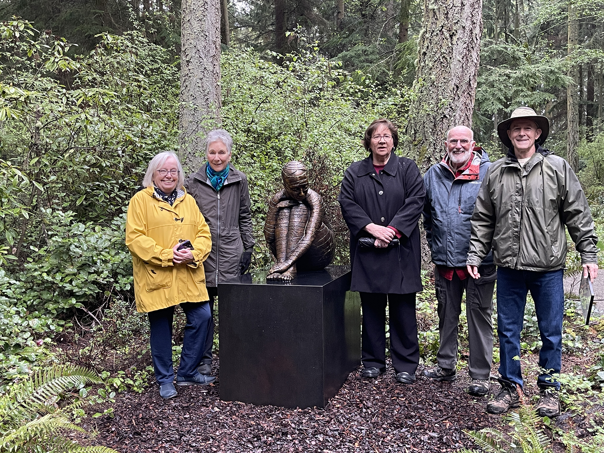 Lynda, Maria, Molly, Ken, Scott at unveiling of Anillos at Price Sculpture Forest