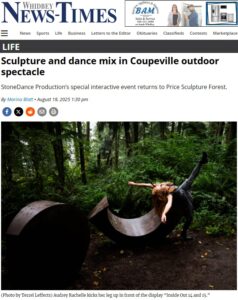 Whidbey News-Times Sculpture and Dance Mix in Coupeville Outdoor Spectacle article at Price Sculpture Forest