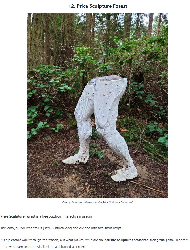 Travel Compositions article So You're Going To Whidbey Island Here's What To Do includes Price Sculpture Forest