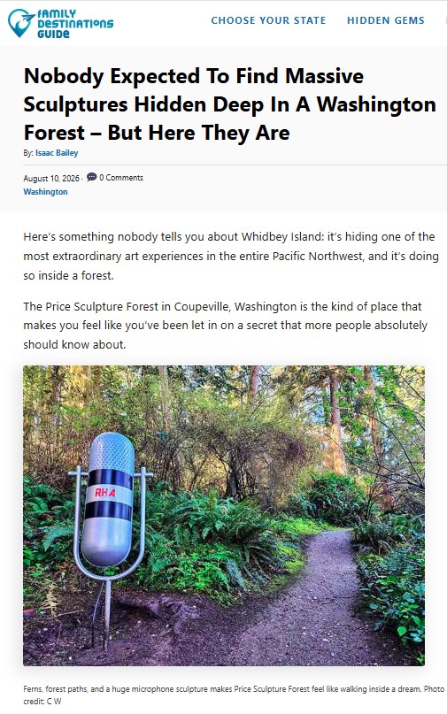Family Destinations Guide article Nobody Expected To Find Massive Sculptures features Price Sculpture Forest